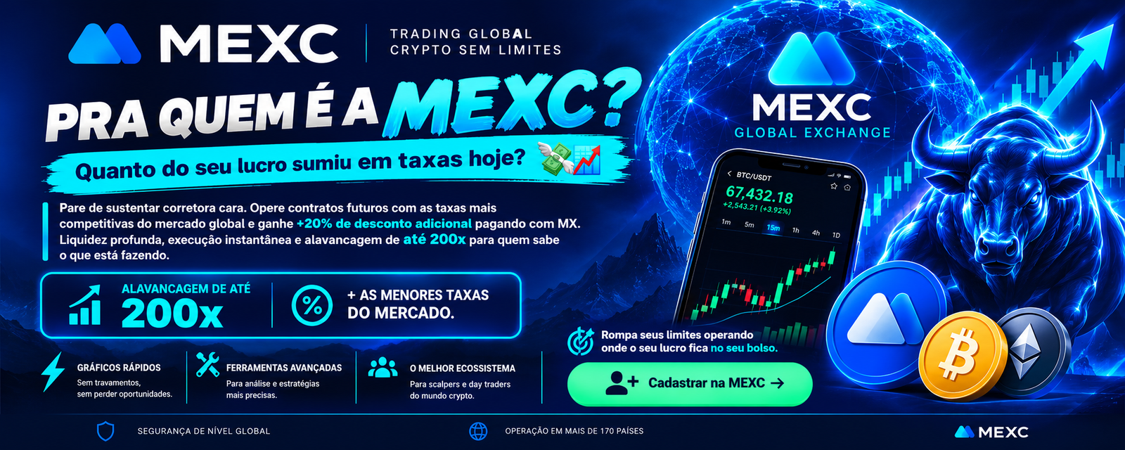 banner neon da mexc cripto sem limites